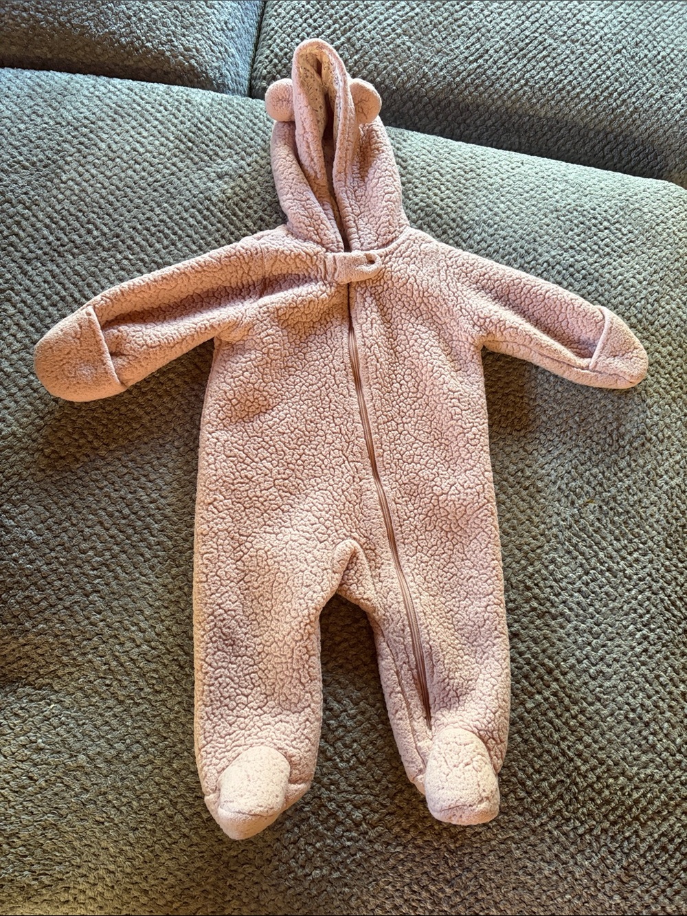 Plush Pink Hooded Footie One-Piece for Baby